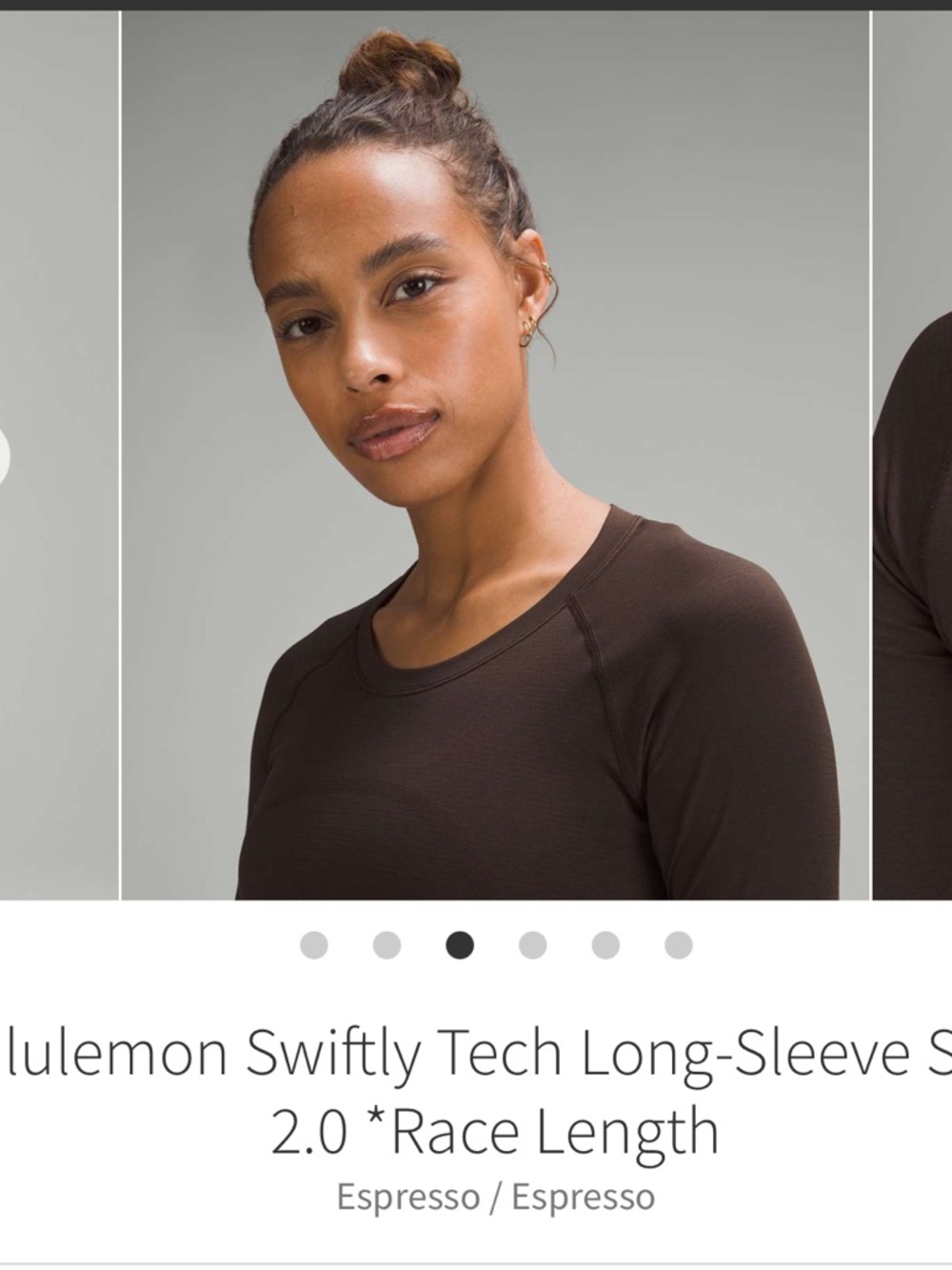 Lululemon Swiftly Tech Long Sleeve Shirt 2.0 *Waist Length Espresso Sz 4 - Picture 3 of 8